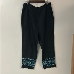 Stylish Black Cropped Pants with Blue Embellishments